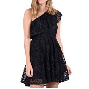 Molly Bracken (Lord & Taylor) Black Lace One Shoulder Dress - Size L
